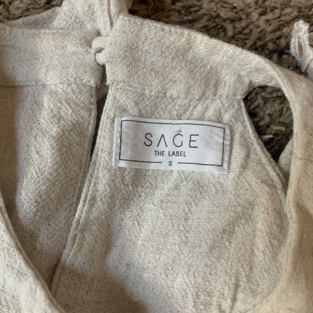 Sage The Label Women Sz S Sleeveless Romper Linen Layered Look High Neck Pockets - Picture 7 of 7